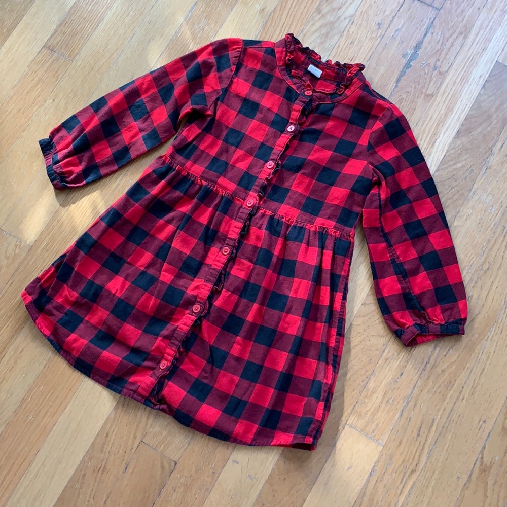 Ruffle Detail Buffalo Plaid Shirt Dress